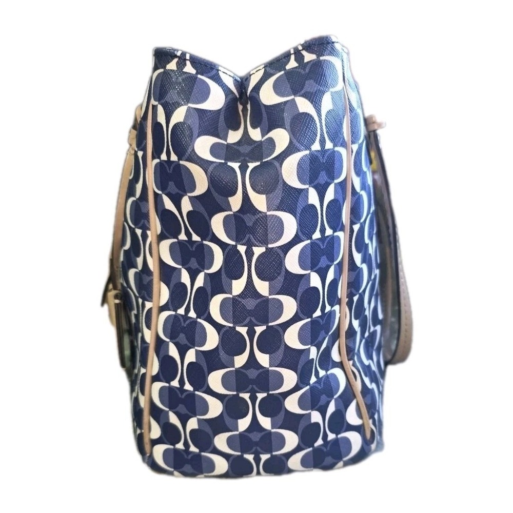 Coach Blue White Geometric Signature C Coated Canvas Tote Bag F25457 - Picture 2 of 10